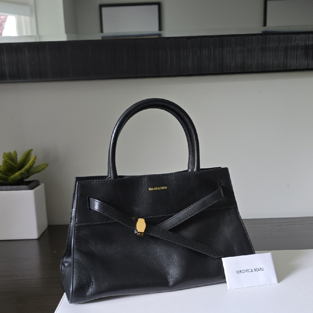 Veronica Beard Dash Gold and Black Satchel with Structured Elegance Large Size